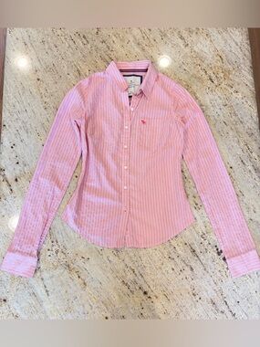 VTG Abercrombie & Fitch Y2K Pink Pinstripe Button Down Shirt Office Siren Small
